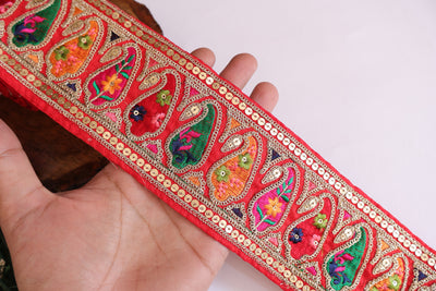 Red Sabyasachi Inspired Indian Border Lace - 3 Yard