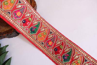 Red Sabyasachi Inspired Indian Border Lace - 3 Yard