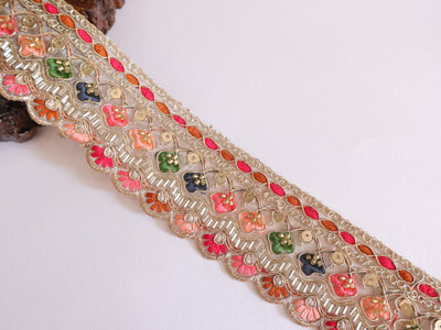 Light Gold & Rainbow Threadwork Beaded Lace - 3 Yards