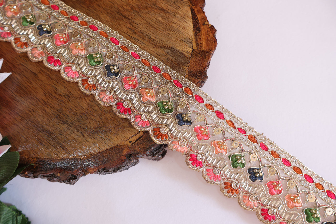 Light Gold & Rainbow Threadwork Beaded Lace - 3 Yards