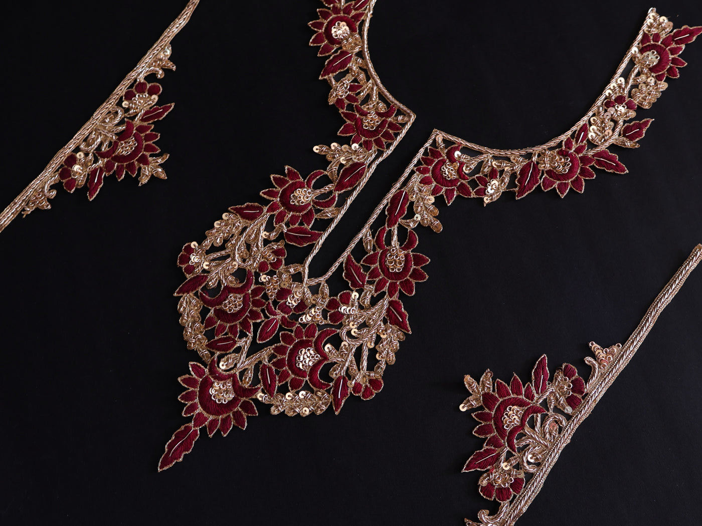 Maroon & Golden Threadwork Zardozi Patch with Sleeves