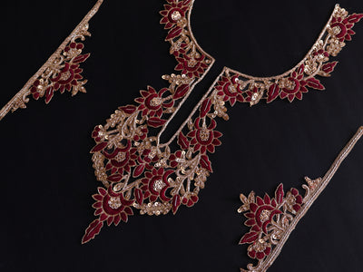 Maroon & Golden Threadwork Zardozi Patch with Sleeves
