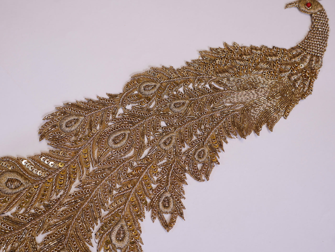 Antique Gold Zardozi Large Peacock Applique Sew On Patch