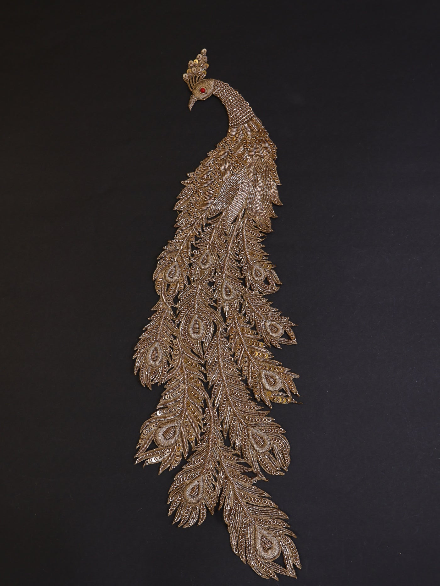 Antique Gold Zardozi Large Peacock Applique Sew On Patch