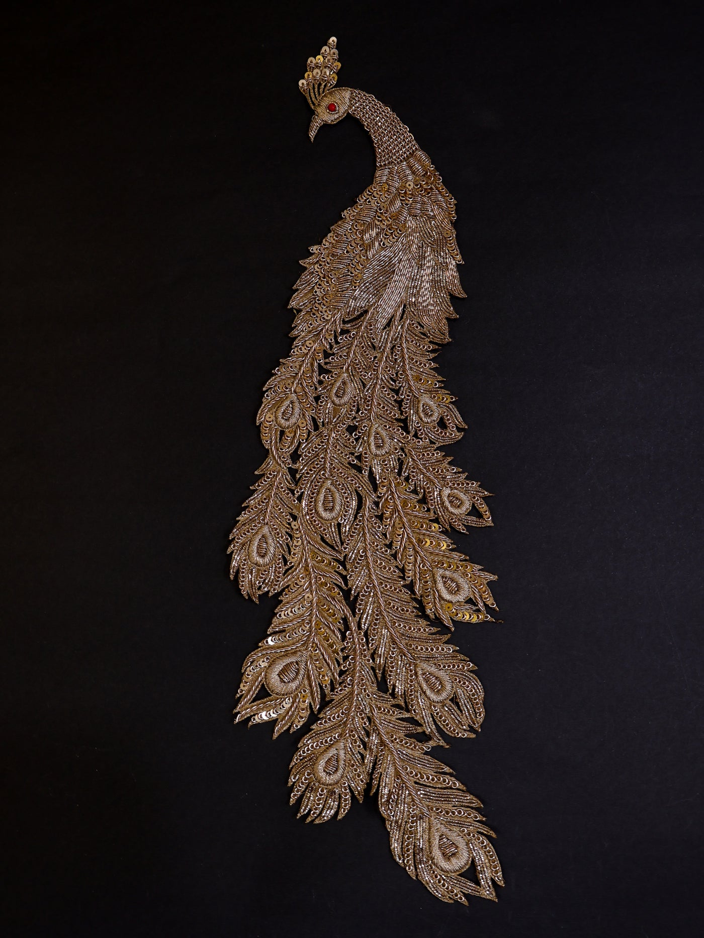 Antique Gold Zardozi Large Peacock Applique Sew On Patch