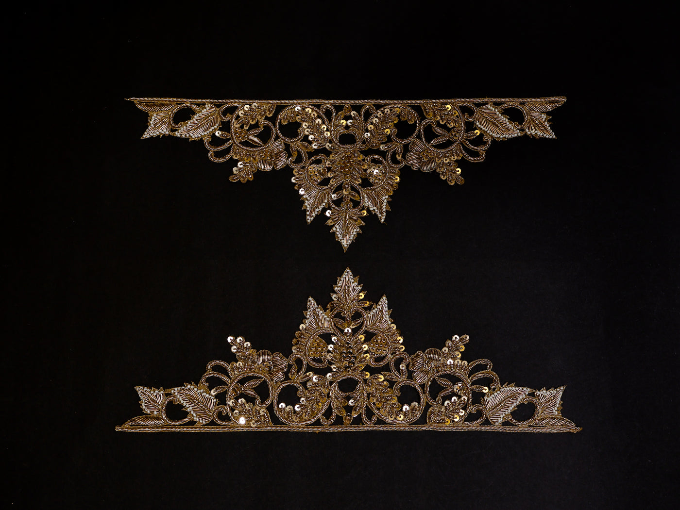 1 Pair - Antique Gold Sleeves Patch, Zardozi Indian Decorative Patch