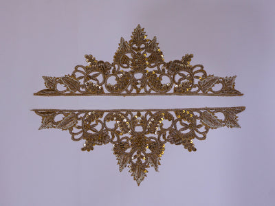 1 Pair - Antique Gold Sleeves Patch, Zardozi Indian Decorative Patch