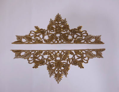 1 Pair - Antique Gold Sleeves Patch, Zardozi Indian Decorative Patch
