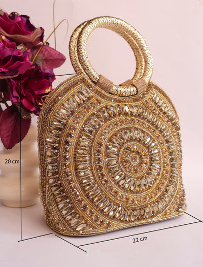 Luxury Champagne Gold Bridal Zircon Handbag, Wedding Clutch