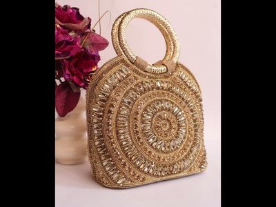 Luxury Champagne Gold Bridal Zircon Handbag, Wedding Clutch