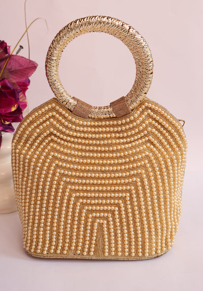 Luxury Champagne Gold Bridal Zircon Handbag, Wedding Clutch