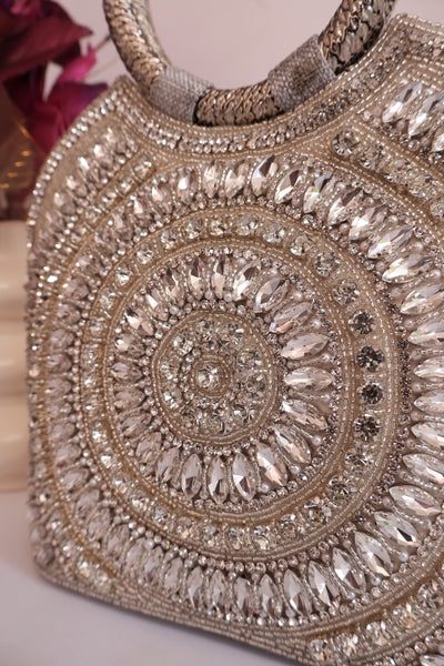 Luxury Silver Bridal Zircon Handbag, Indian Wedding Clutch
