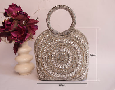 Luxury Silver Bridal Zircon Handbag, Indian Wedding Clutch
