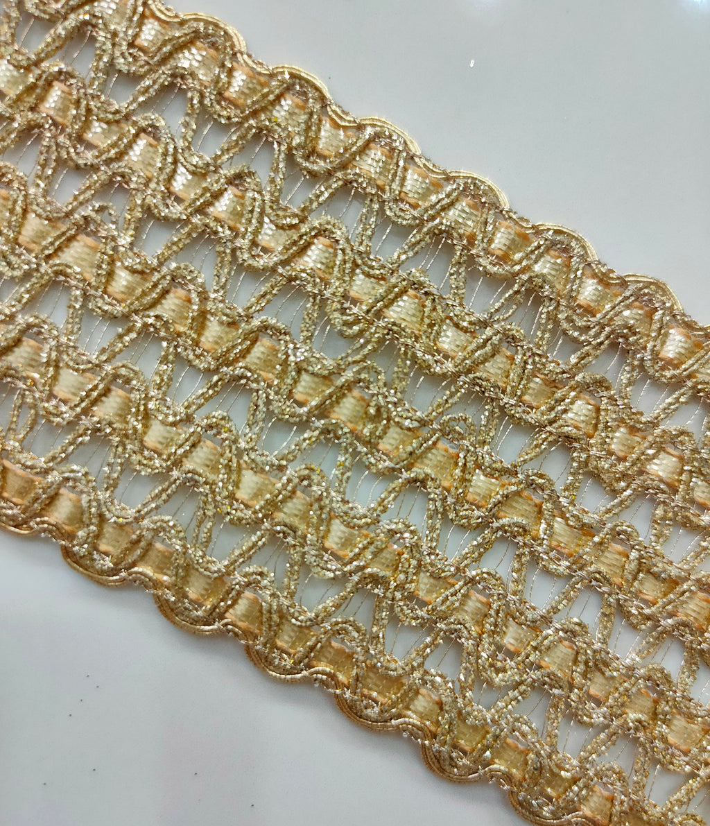 Golden Bollywood Sari Border: Antique Glamorous India Lace Trim, 9 Yards