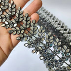 Black Mirror Cutwork Lace Trim: Antique Silver Vine Border