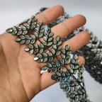 Black Mirror Cutwork Lace Trim: Antique Silver Vine Border