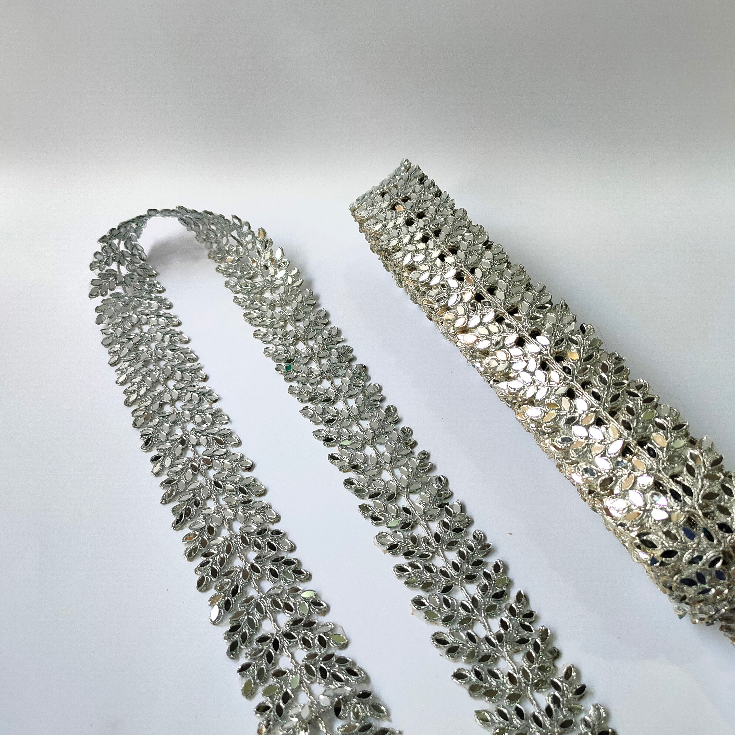 Silver Mirror Cutwork Vine Trim: Indian Sari Border, DIY Sewing Decoration
