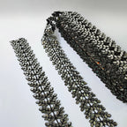 Black Mirror Cutwork Lace Trim: Antique Silver Vine Border