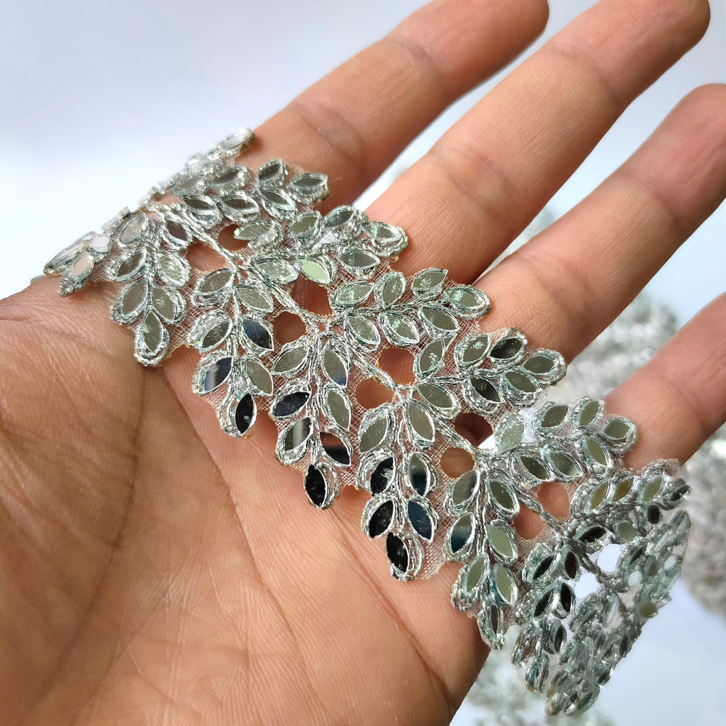 Silver Mirror Cutwork Vine Trim: Indian Sari Border, DIY Sewing Decoration