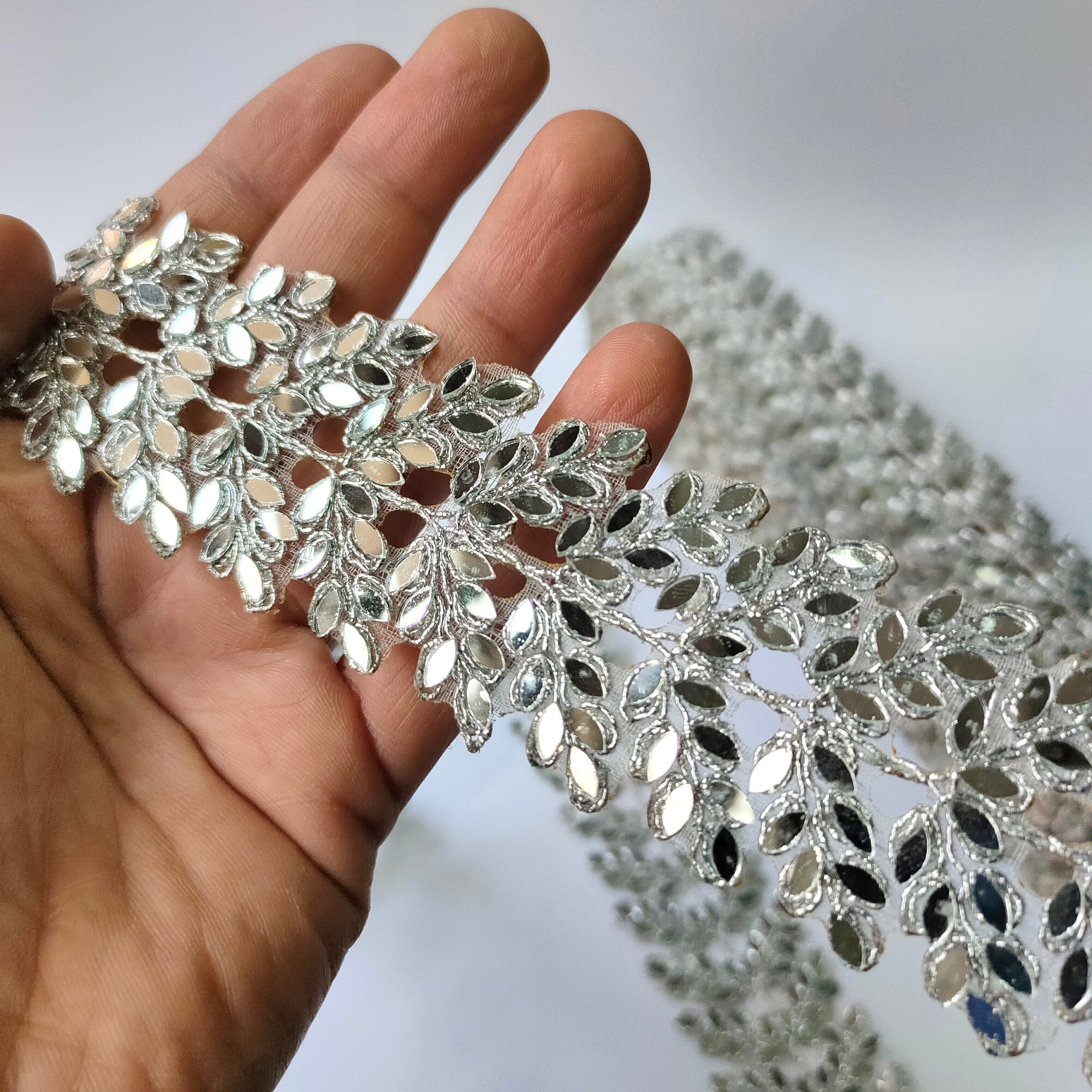 Silver Mirror Cutwork Vine Trim: Indian Sari Border, DIY Sewing Decoration