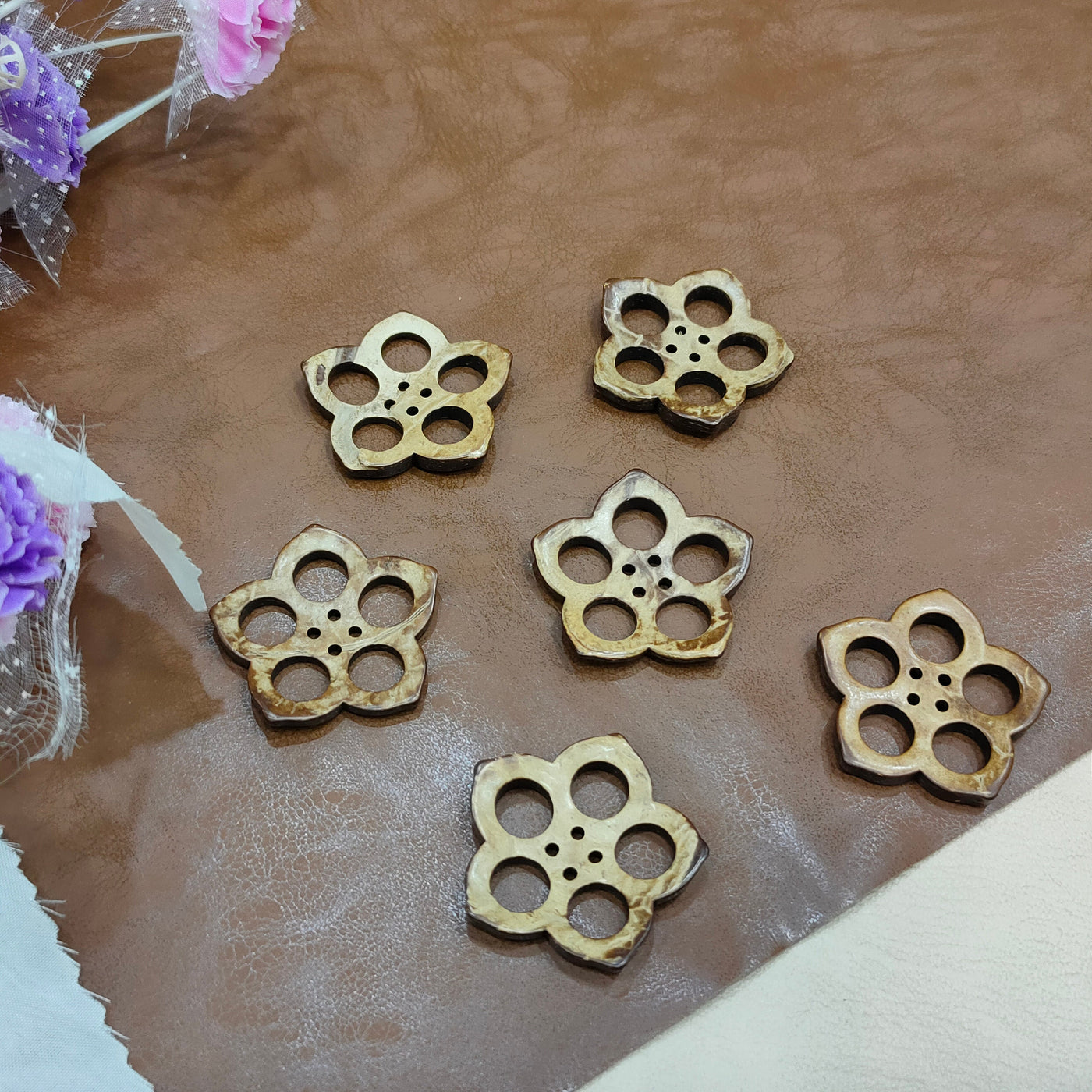 6 Handcrafted Coconut Shell Buttons: Eco-Friendly DIY Sewing, 35mm