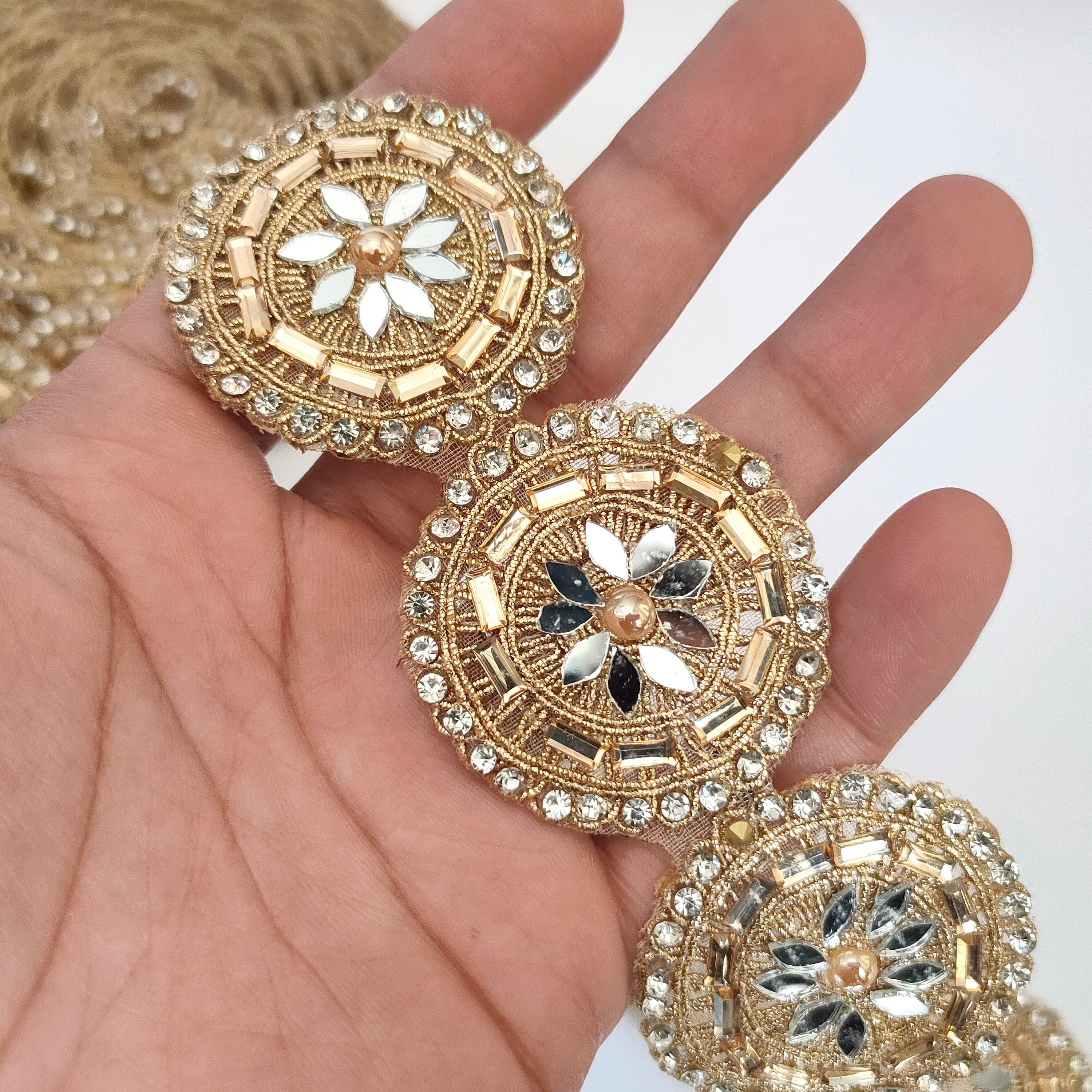 Gold Rhinestone Zircon Mirror Lace: Indian Wedding Dress Border