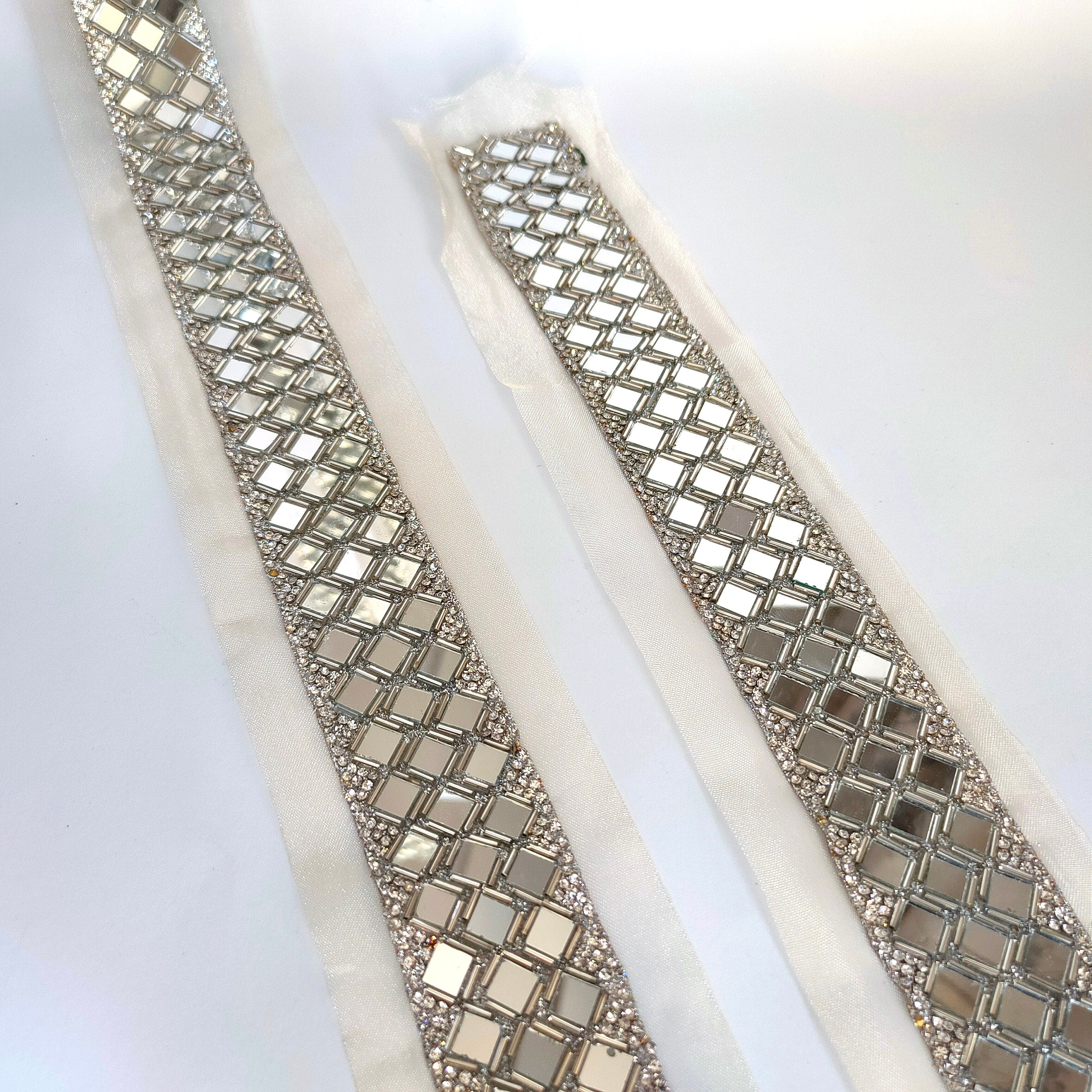 Silver Mirror Sari Border: Zircon & Glass Bead Indian Trim - 3.5cm Wide