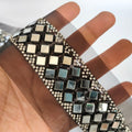 Mirror & Zircon Sari Border: Silver Black Indian Lace Trim (4cm Wide)