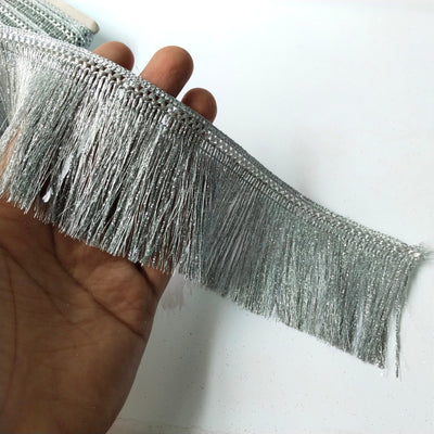 Sparkly Silver Fringe Lace Trim: 7cm Wide Sewing Crafting