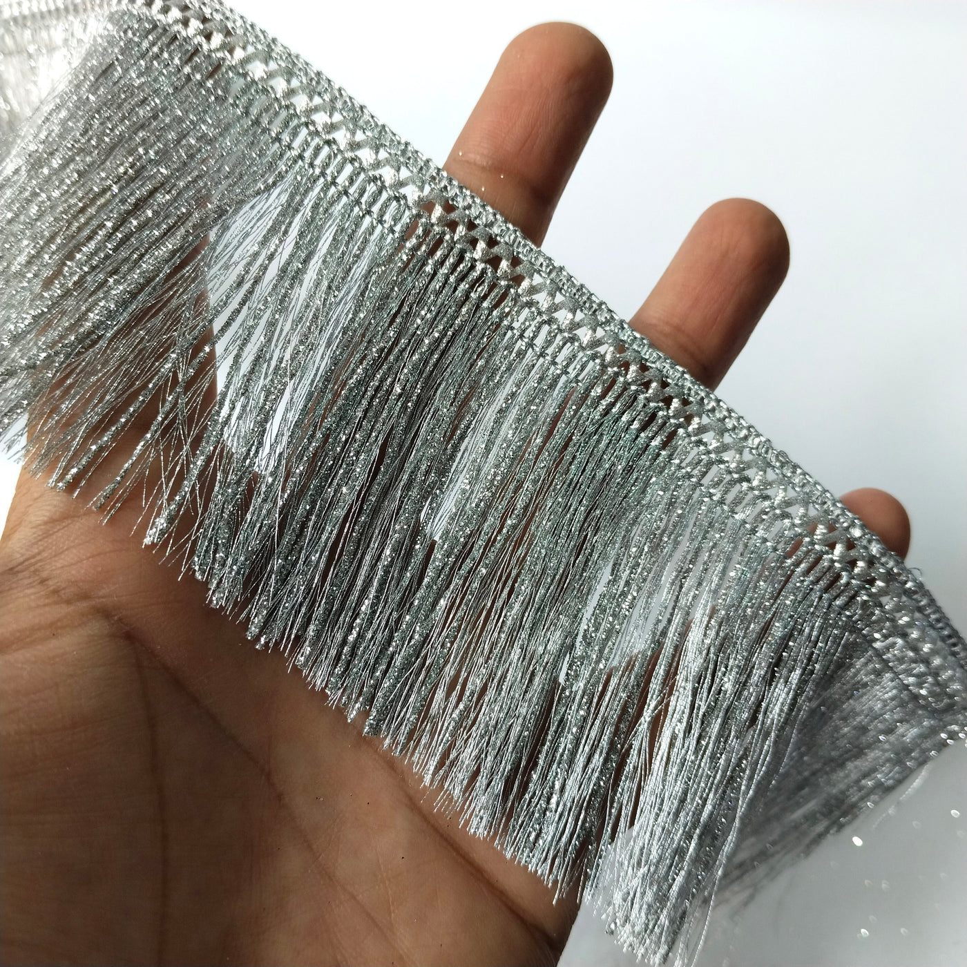 Sparkly Silver Fringe Lace Trim: 7cm Wide Sewing Crafting