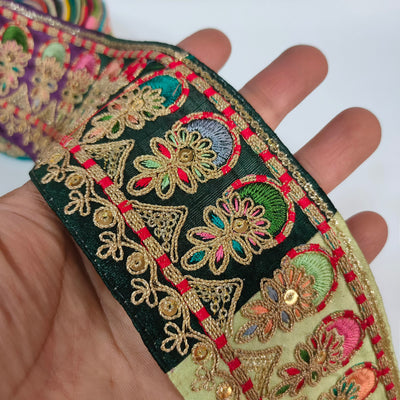 Zari Embroidered Indian Border Trim: Rainbow Threadwork Sari Lace