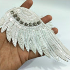 Handcrafted Sequin Wing Applique: Golden Black & Angelic White Bead Embroidery