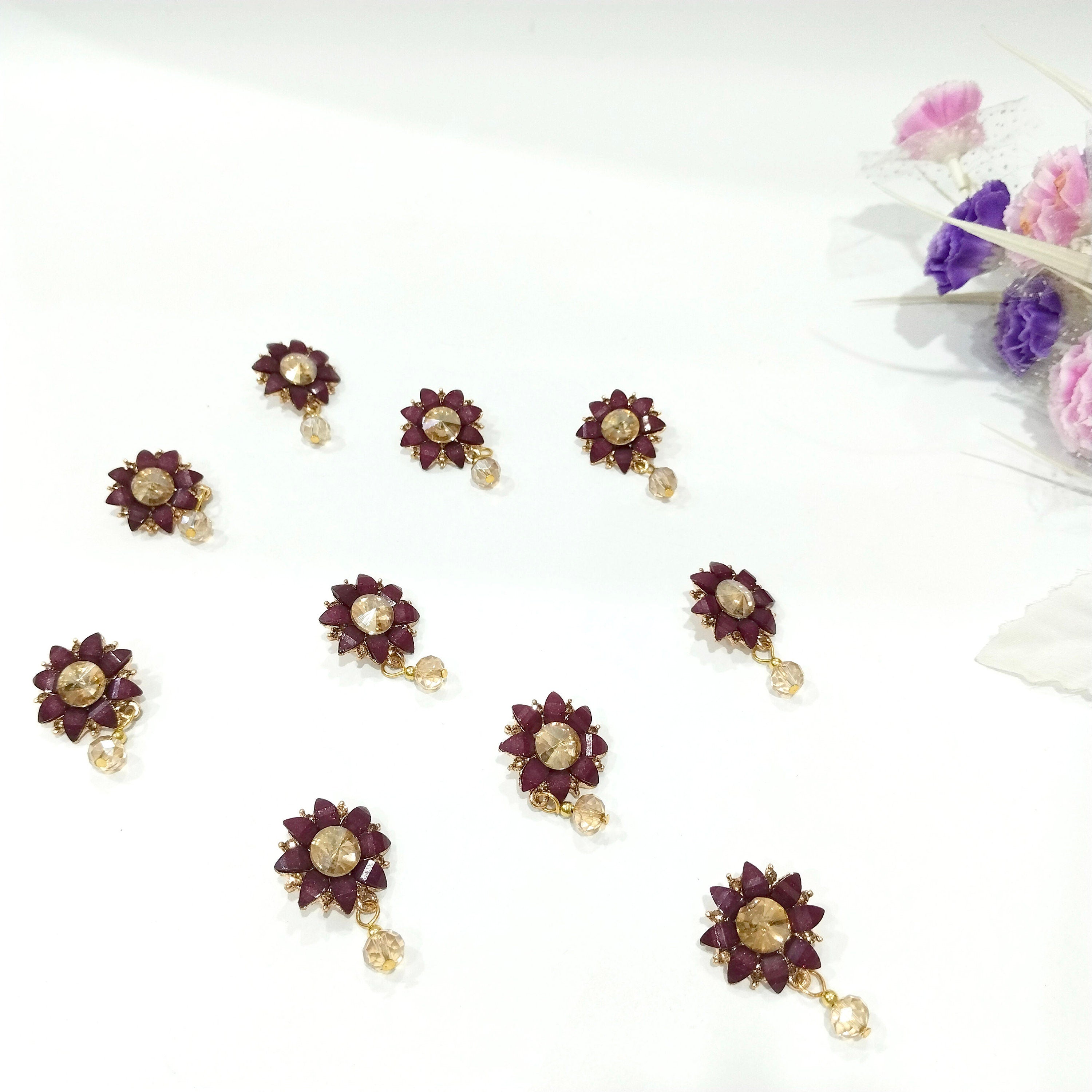 Floral Rhinestone Crystal Embellishments: Sewing Decoration, Garment Artwork (Pack of 10)