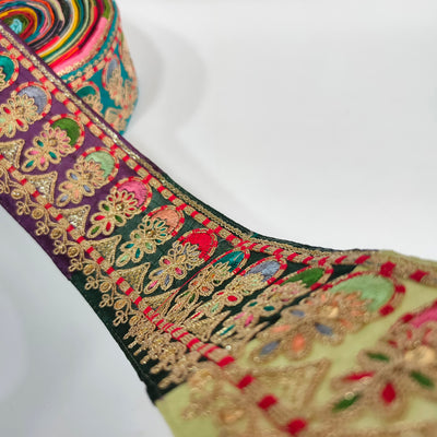 Zari Embroidered Indian Border Trim: Rainbow Threadwork Sari Lace