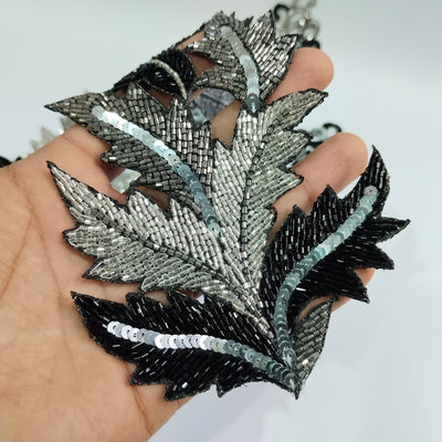 Silver & Black Miniature Indian Cutdana Applique Sew on Embroidered Patch - 1 Pair