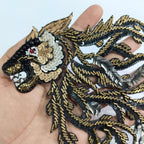 Handcrafted Gold & Black Tiger Applique Patch: Indian Embroidered Cutdana Artwork