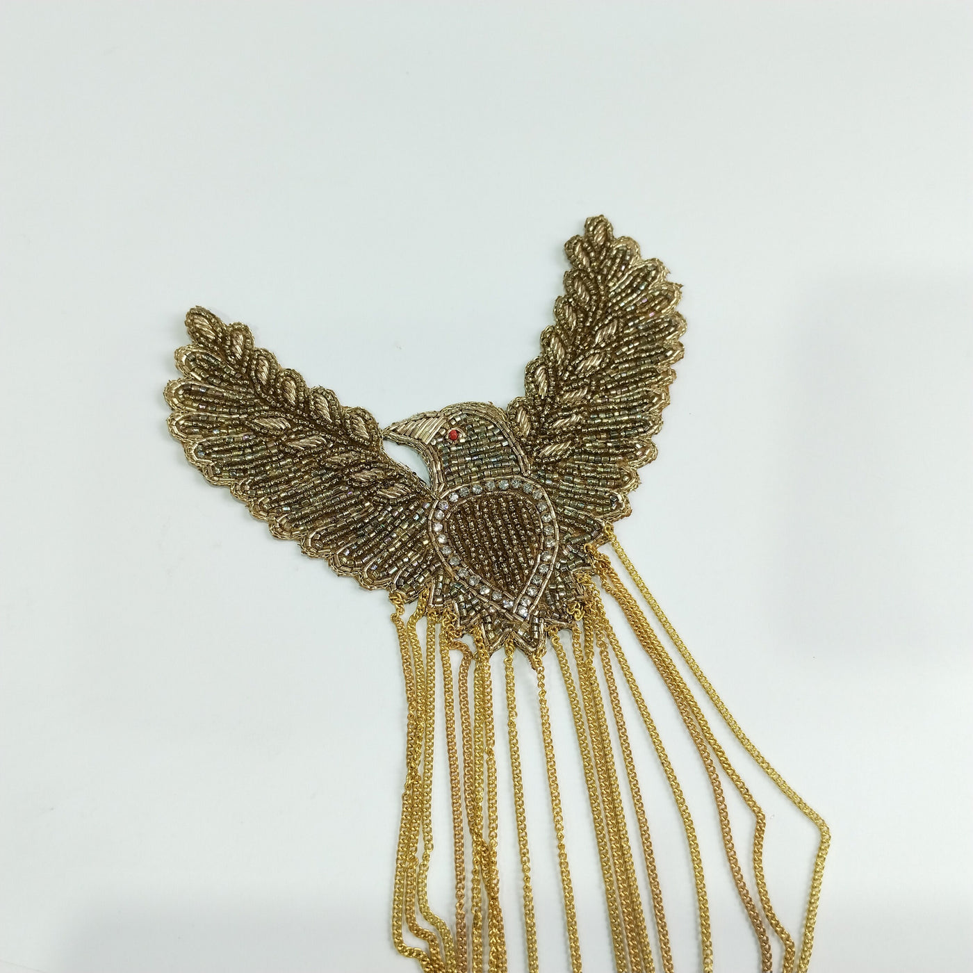 Gold Cutdana Applique Eagle Patch with Suspended Gold Chains