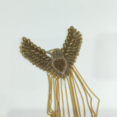 Gold Cutdana Applique Eagle Patch with Suspended Gold Chains