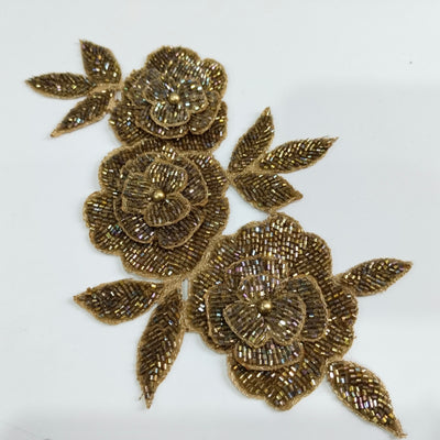 Dark Golden Applique Sew on Embroidered Floral Patch - 1 Pc