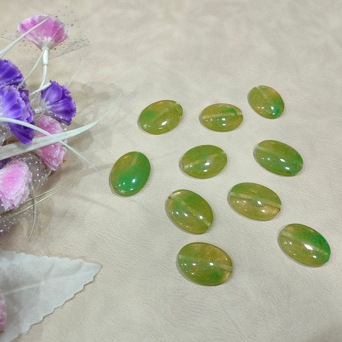 Sparkle Epoxy Resin Buttons: Red, Orange, Green Embellishments (Pack of 5)