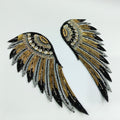 Handcrafted Sequin Wing Applique: Golden Black & Angelic White Bead Embroidery