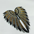 Handcrafted Sequin Wing Applique: Golden Black & Angelic White Bead Embroidery