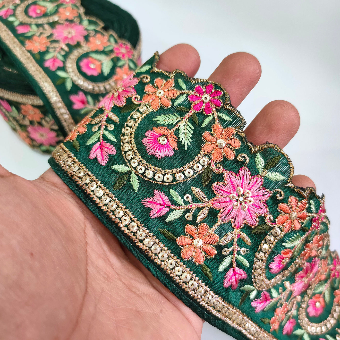 Zardozi Embroidered Indian Sari Trim: Floral Sequin Lace