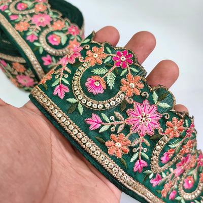 Zardozi Embroidered Indian Sari Trim: Floral Sequin Lace
