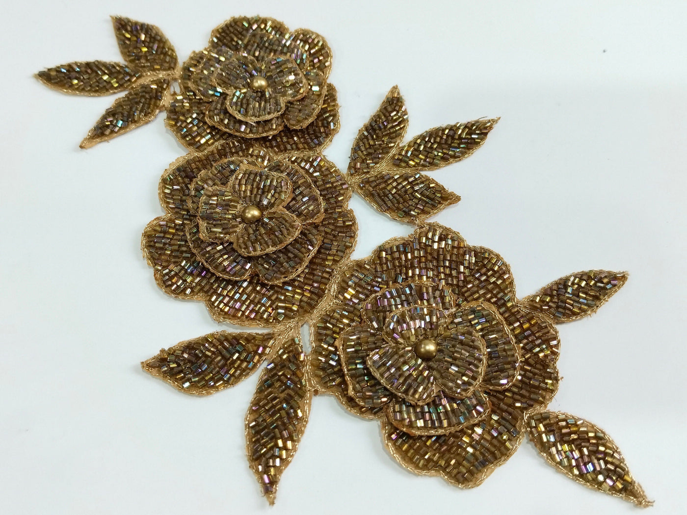 Dark Golden Applique Sew on Embroidered Floral Patch - 1 Pc