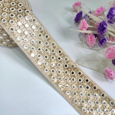 White & Gold Beaded Sari Border: Glamorous Bollywood Trim, 9 Yards