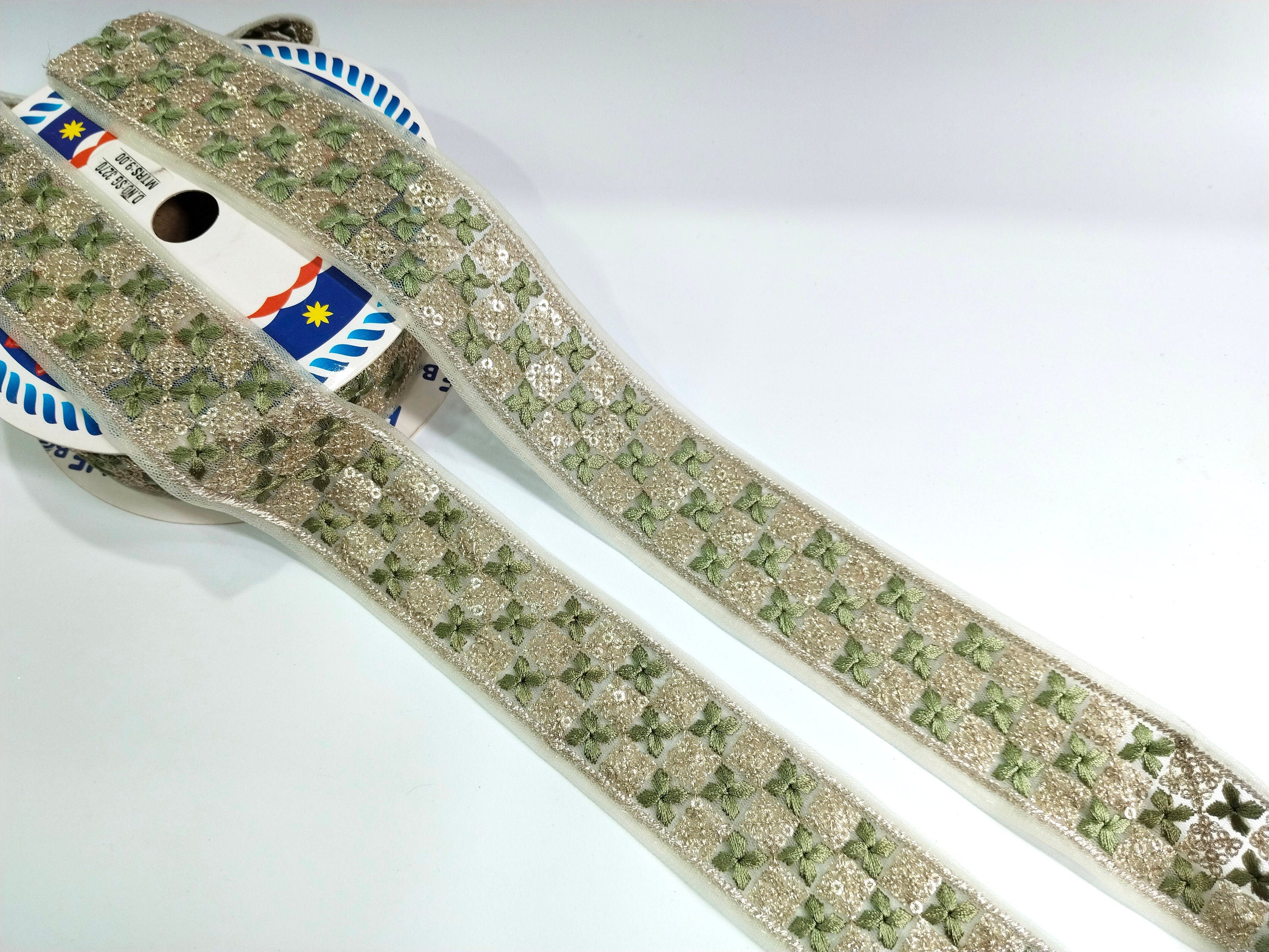 Sequin Embroidered Sari Border Trim: Golden Net Threadwork, Wedding Sash (3cm Wide)