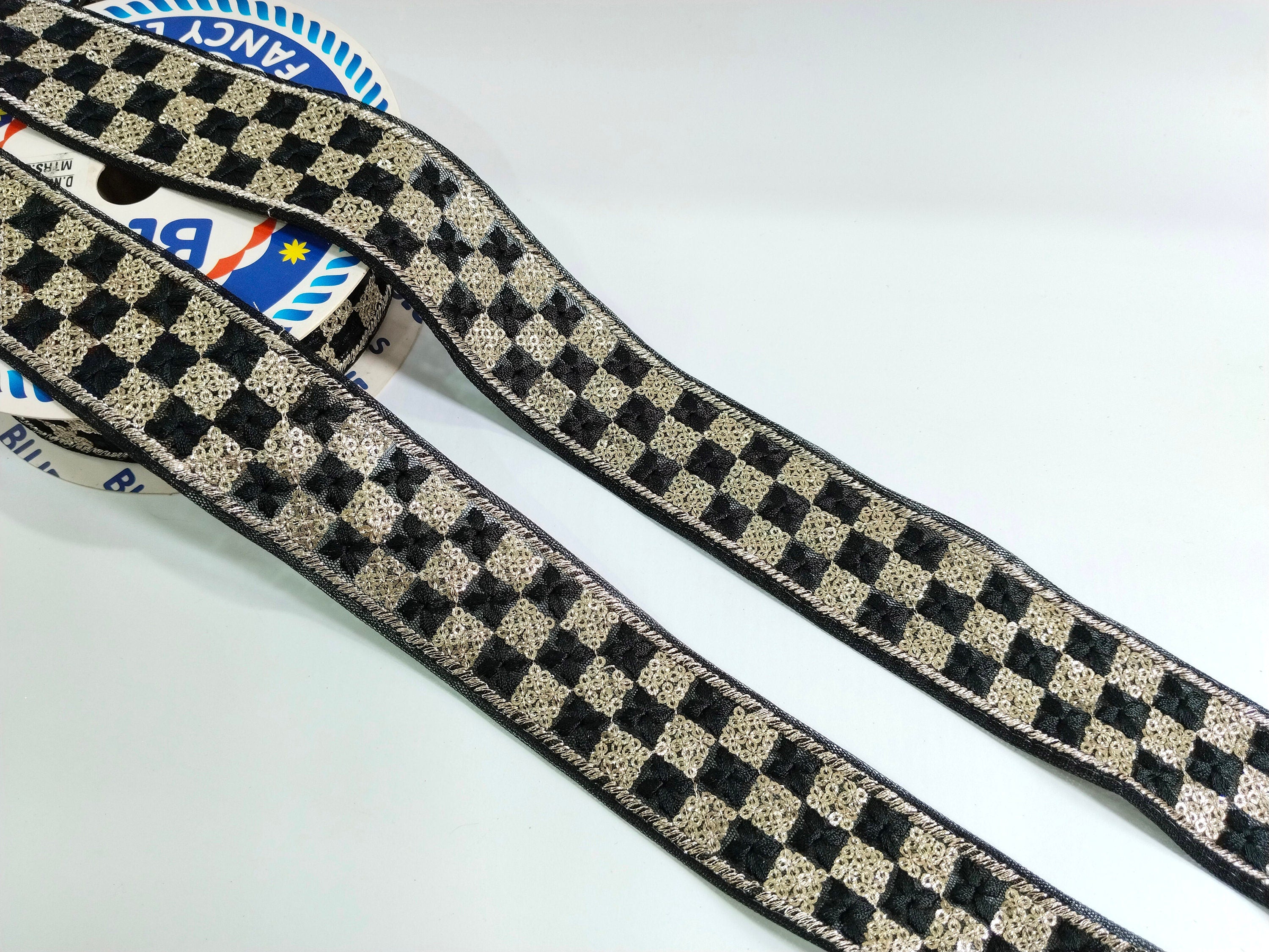 Sequin Embroidered Sari Border Trim: Golden Net Threadwork, Wedding Sash (3cm Wide)