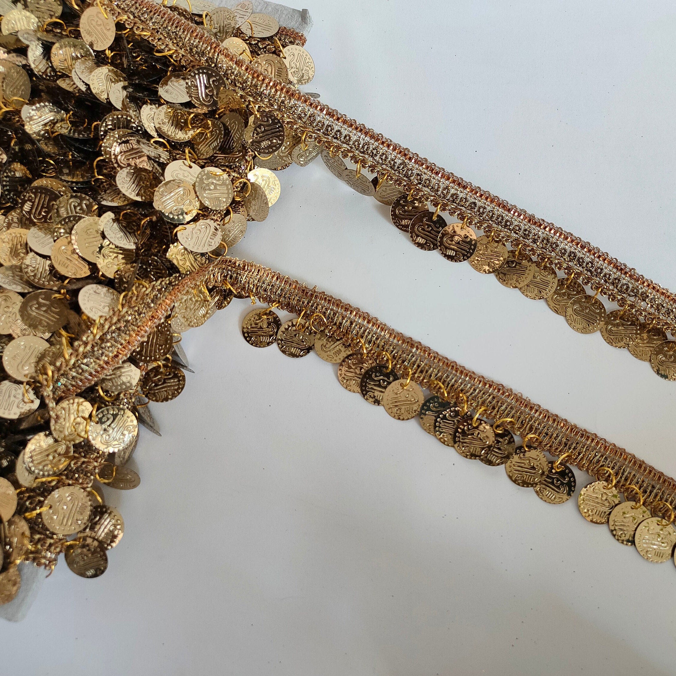 Antique Brown Coin Beaded Trim: 9 Yards, Wedding Sash, DIY Art