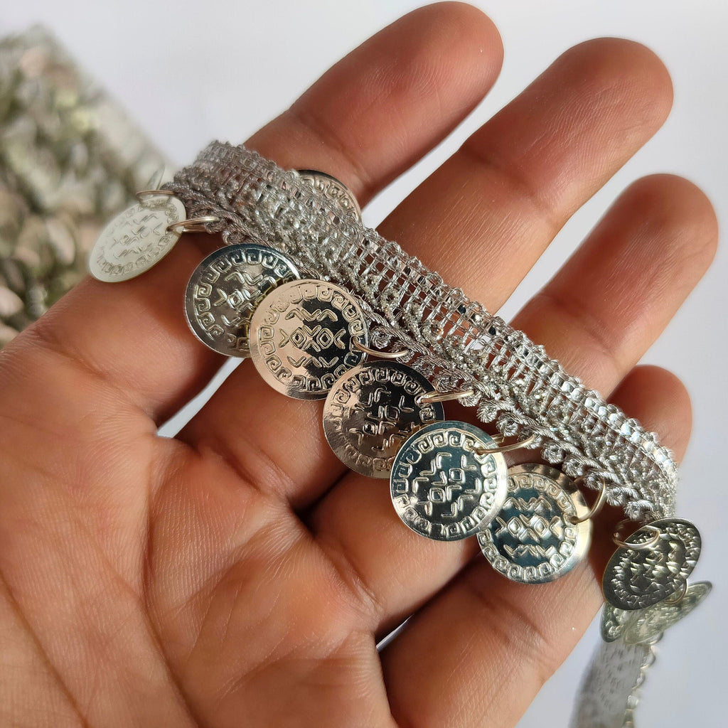 Silver Coin Beaded Trim: 9-Yard Wedding Sash Lace